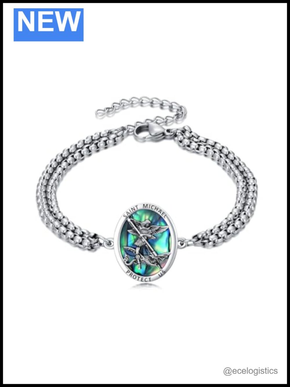 925 Sterling Silver Archangel Michael Bracelet Link Catholic Jewelry Gift
